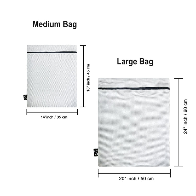Mesh Washing Bags For Delicates by The Silk Space, Size Guide, Medium Bag and Large Bag 